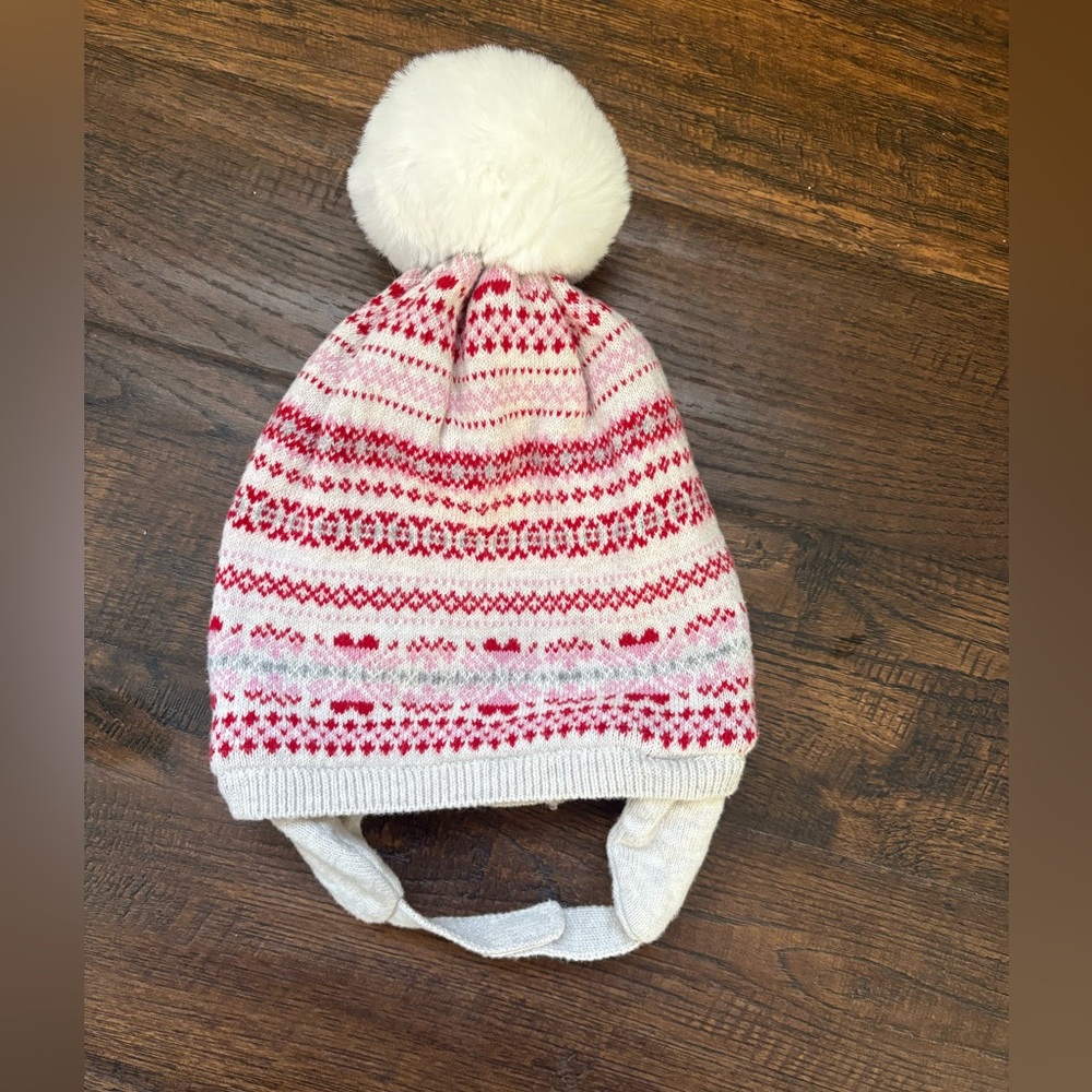 Cozy Pink and White Knit Pom-Pom Hat